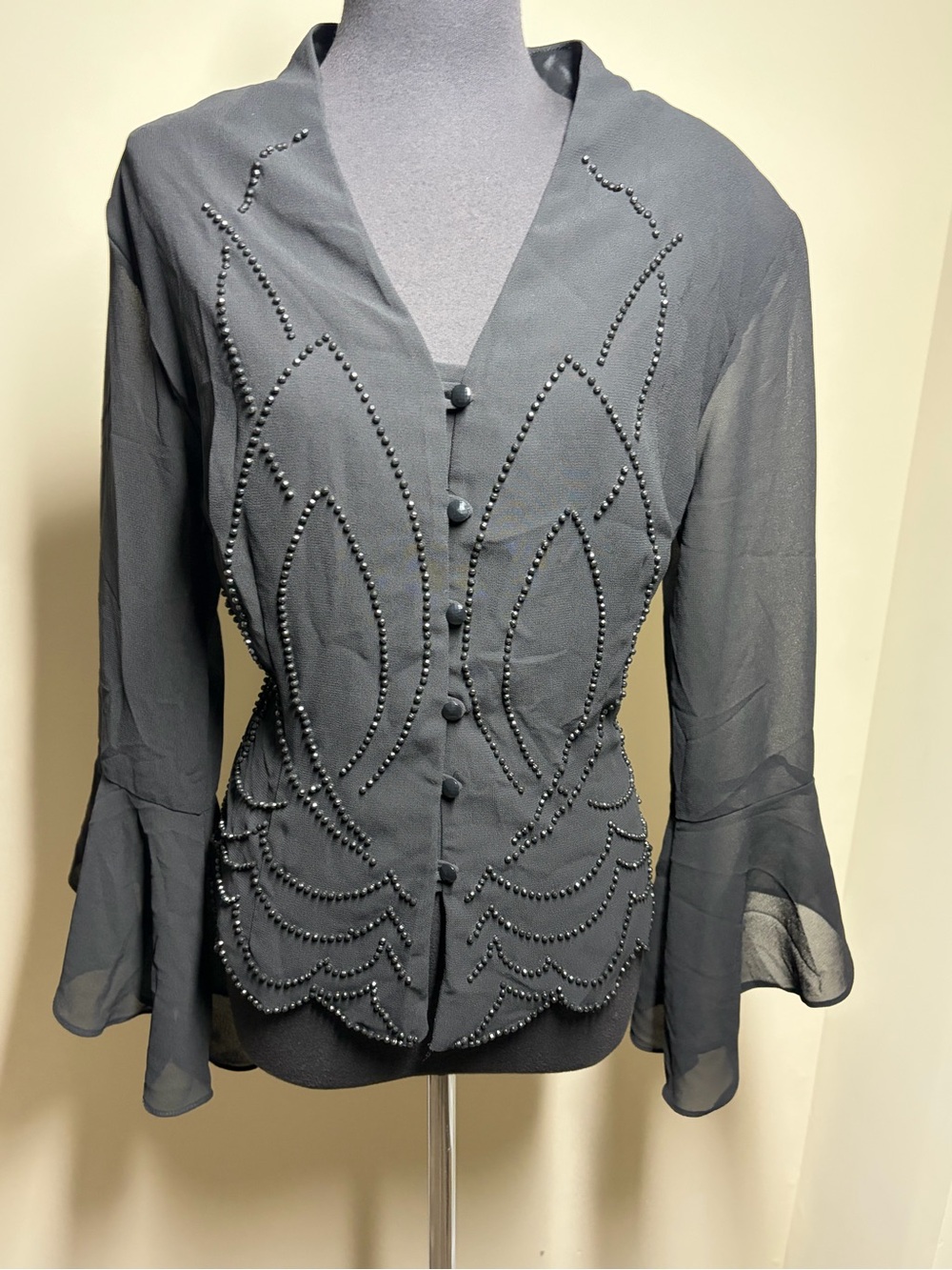 Black Beaded V-Neck Blouse - Elegant Womens Top